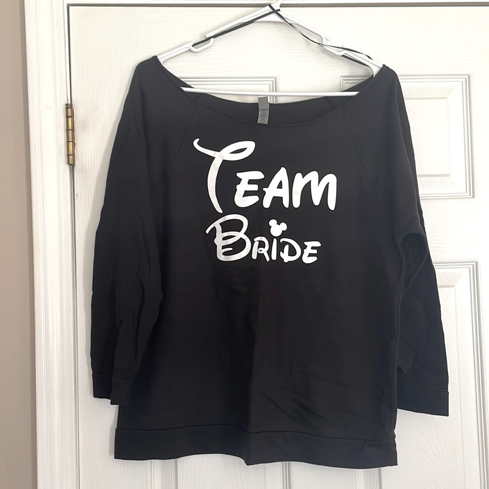 Disney Black Off Sholder 3/4 length “Team Bride” Sweatshirt